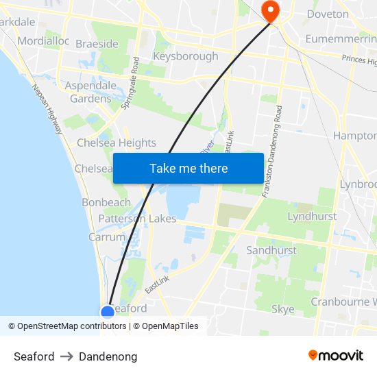 Seaford to Dandenong map