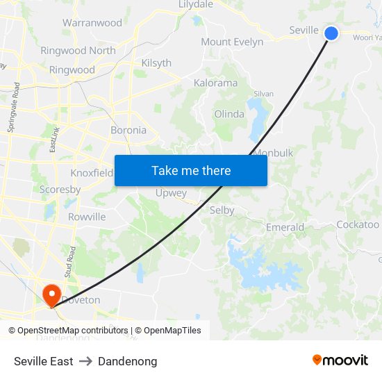 Seville East to Dandenong map