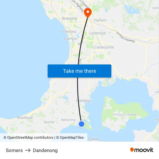 Somers to Dandenong map