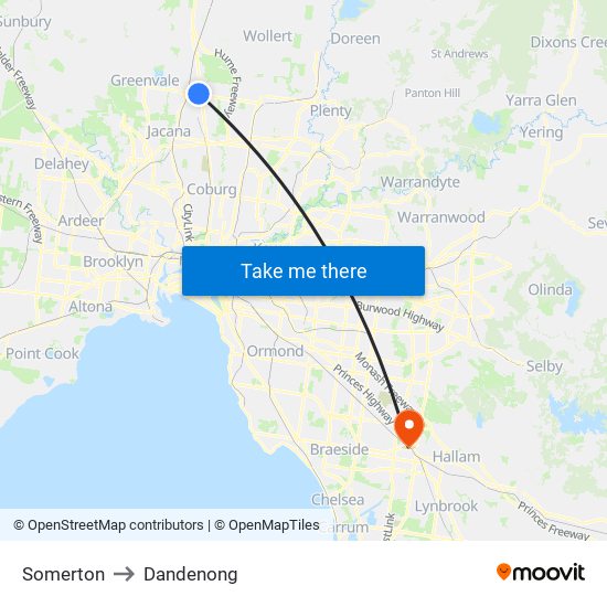 Somerton to Dandenong map