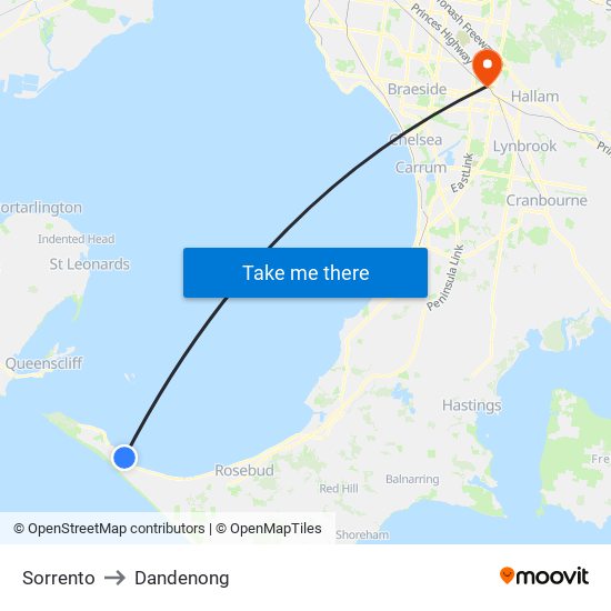 Sorrento to Dandenong map