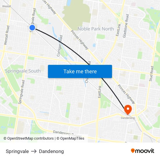 Springvale to Dandenong map