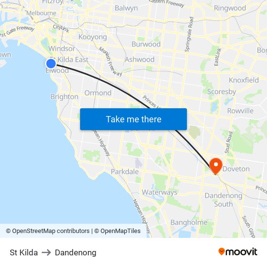 St Kilda to Dandenong map