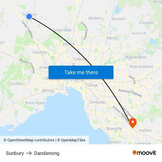 Sunbury to Dandenong map