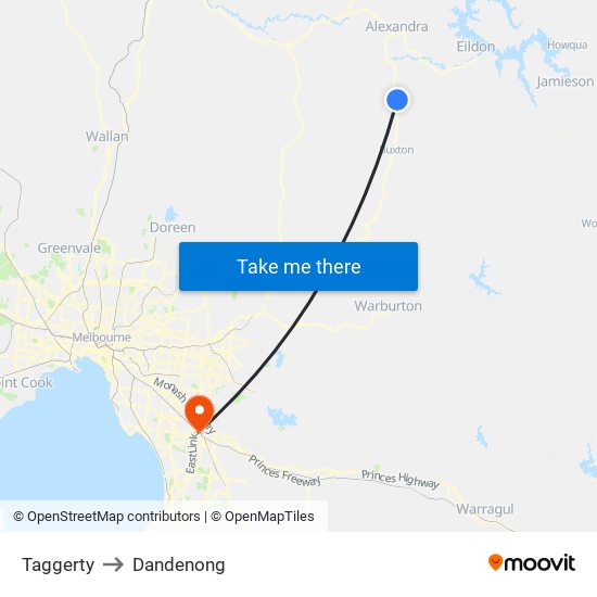 Taggerty to Dandenong map