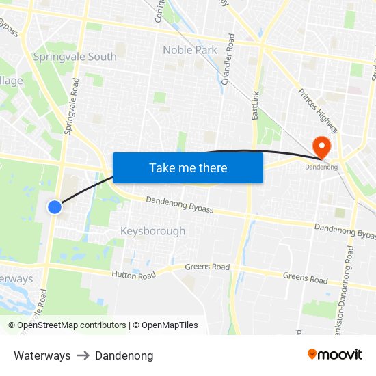 Waterways to Dandenong map