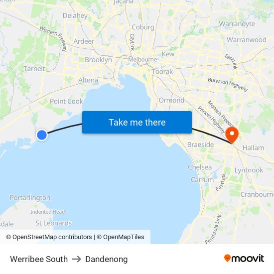 Werribee South to Dandenong map