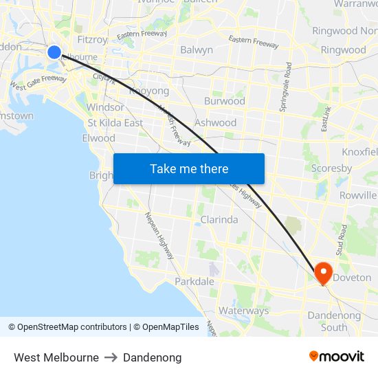 West Melbourne to Dandenong map