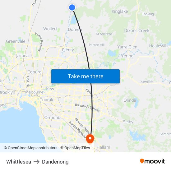 Whittlesea to Dandenong map