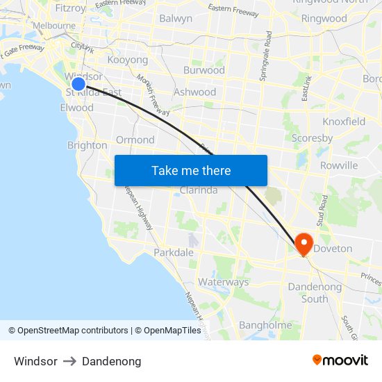 Windsor to Dandenong map