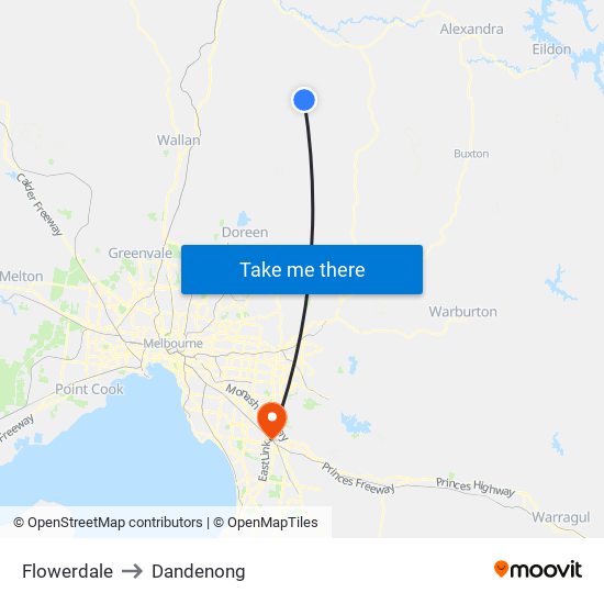 Flowerdale to Dandenong map