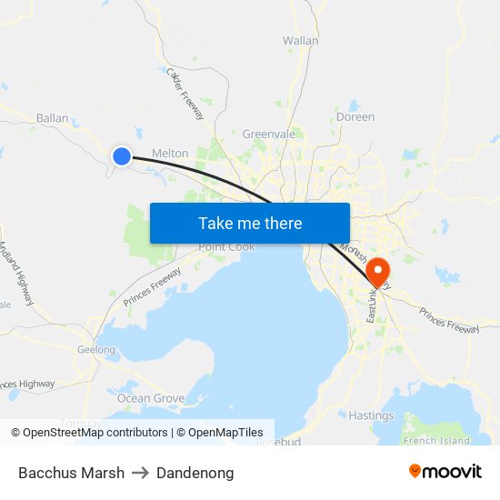 Bacchus Marsh to Dandenong map