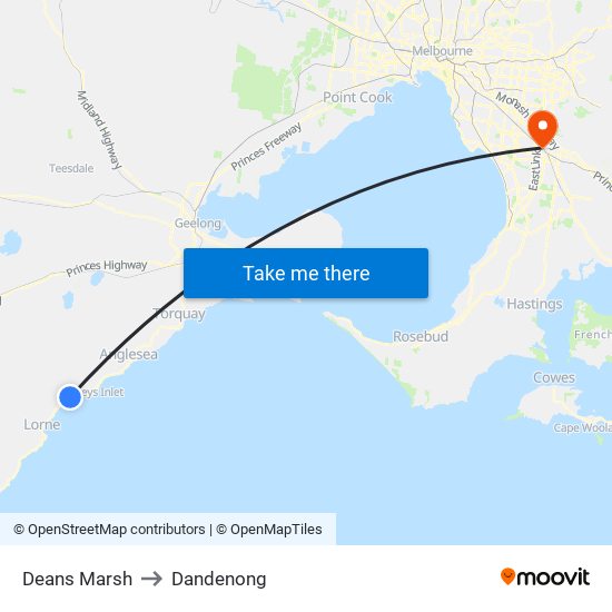 Deans Marsh to Dandenong map