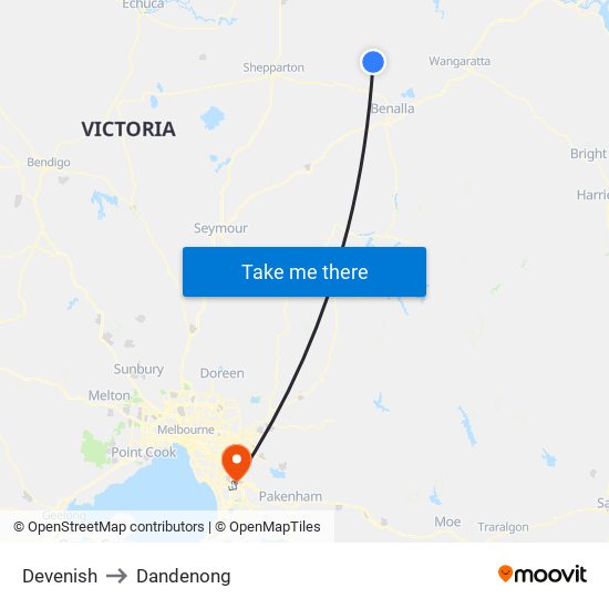 Devenish to Dandenong map