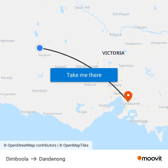 Dimboola to Dandenong map