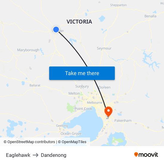 Eaglehawk to Dandenong map