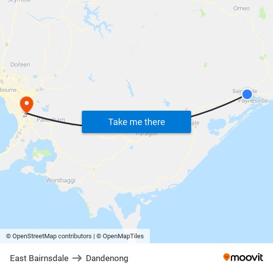 East Bairnsdale to Dandenong map