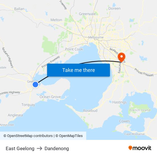 East Geelong to Dandenong map