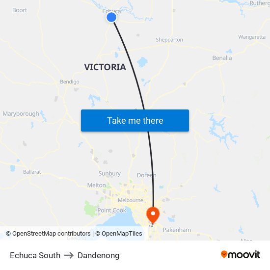 Echuca South to Dandenong map