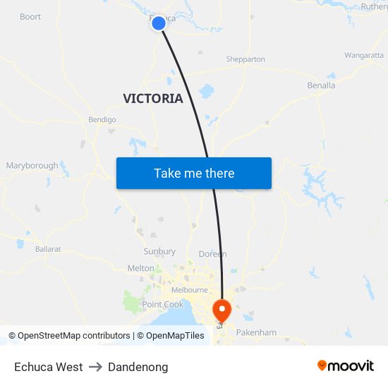 Echuca West to Dandenong map