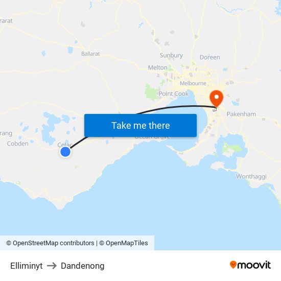 Elliminyt to Dandenong map