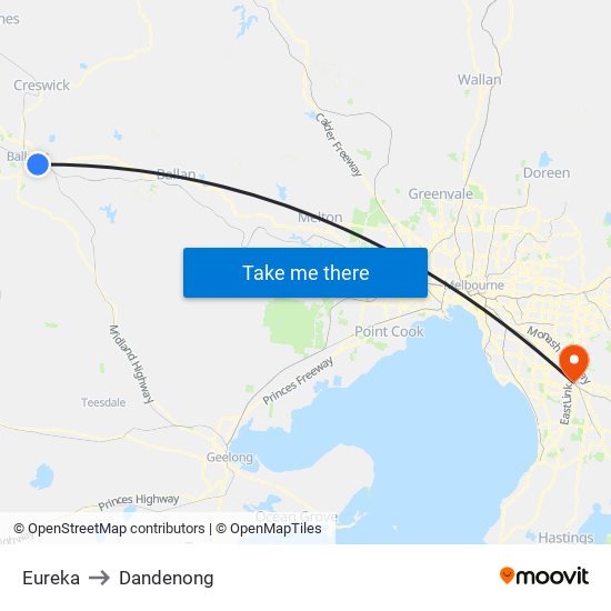 Eureka to Dandenong map