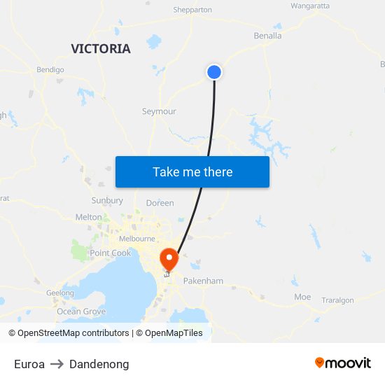 Euroa to Dandenong map