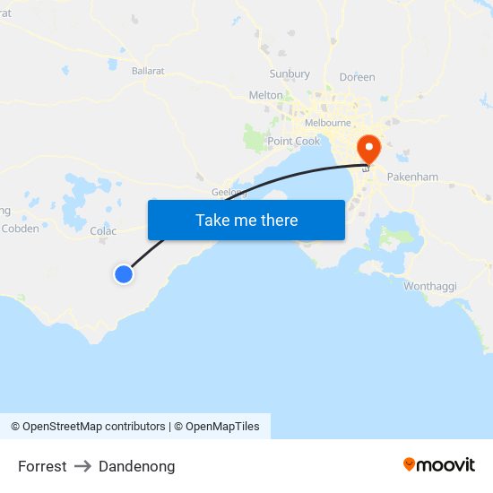 Forrest to Dandenong map