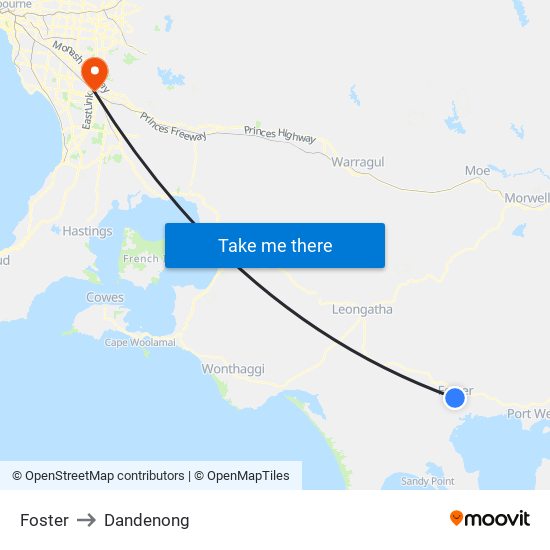 Foster to Dandenong map