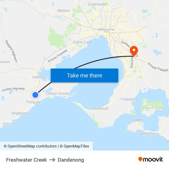 Freshwater Creek to Dandenong map