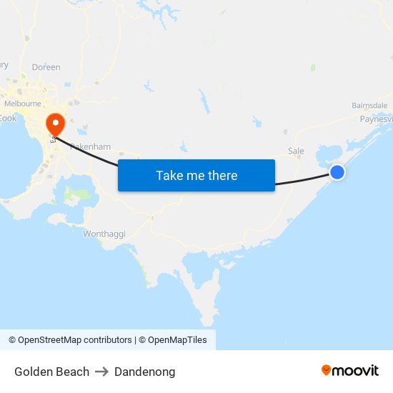 Golden Beach to Dandenong map