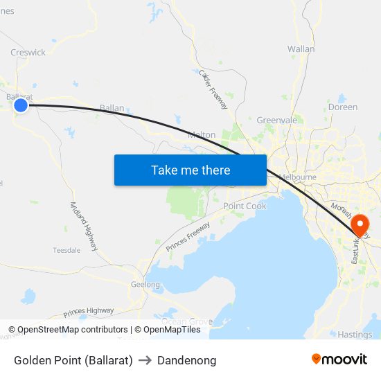 Golden Point (Ballarat) to Dandenong map