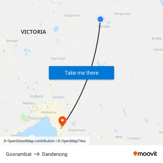 Goorambat to Dandenong map