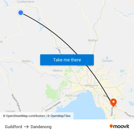 Guildford to Dandenong map