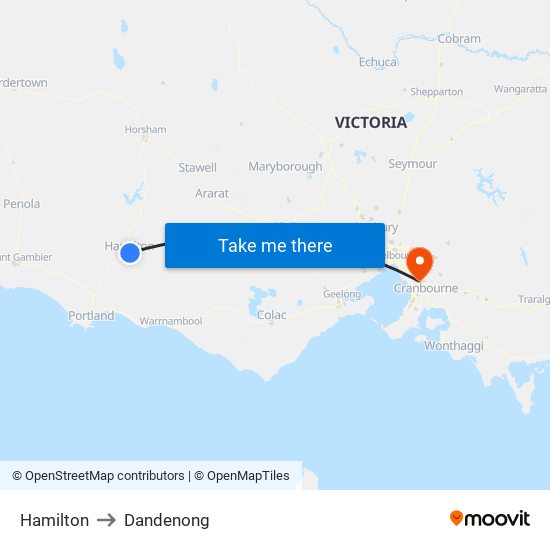 Hamilton to Dandenong map