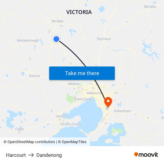 Harcourt to Dandenong map