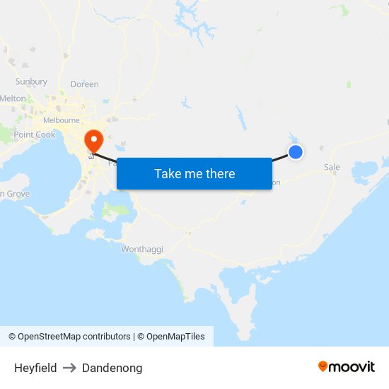 Heyfield to Dandenong map