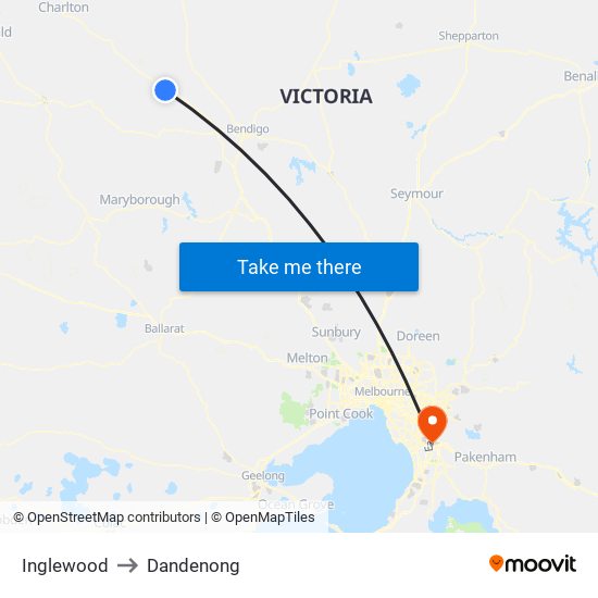 Inglewood to Dandenong map