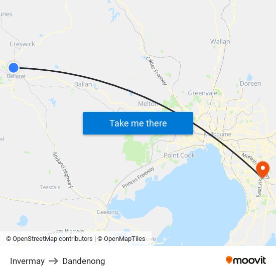 Invermay to Dandenong map