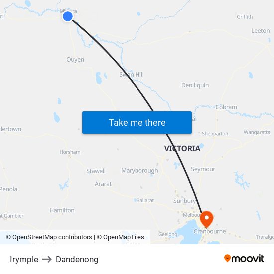 Irymple to Dandenong map