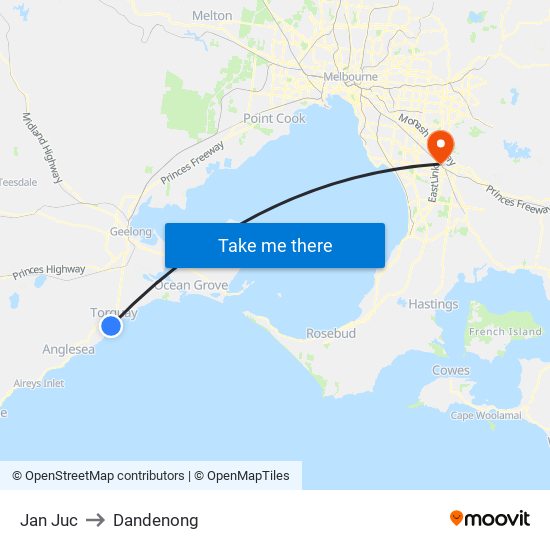 Jan Juc to Dandenong map