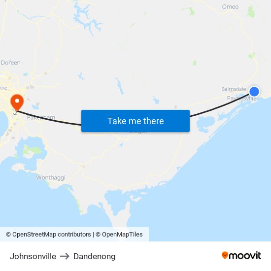 Johnsonville to Dandenong map