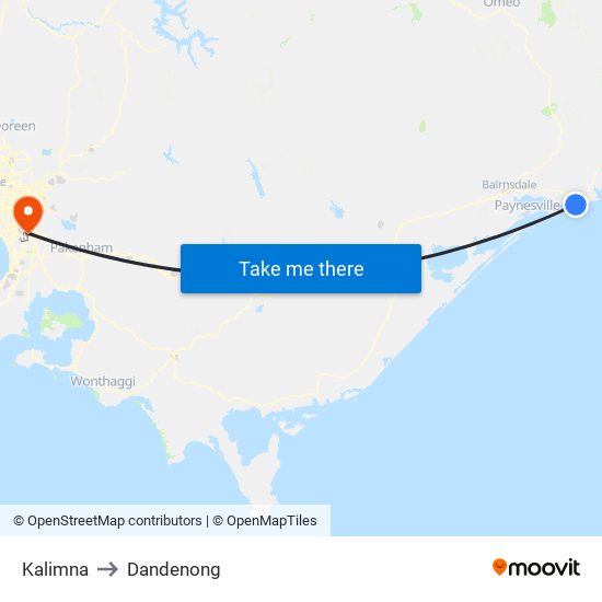 Kalimna to Dandenong map