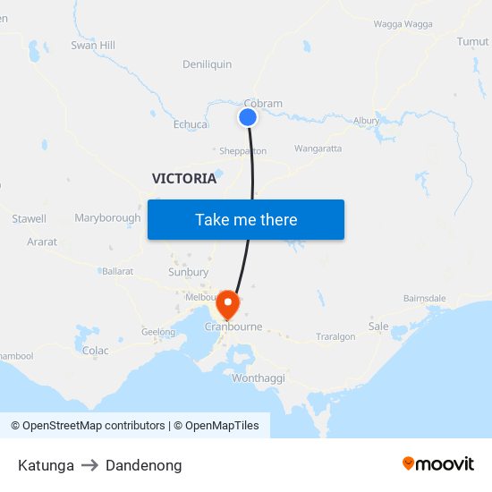 Katunga to Dandenong map