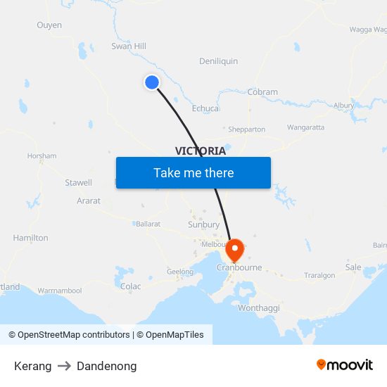 Kerang to Dandenong map