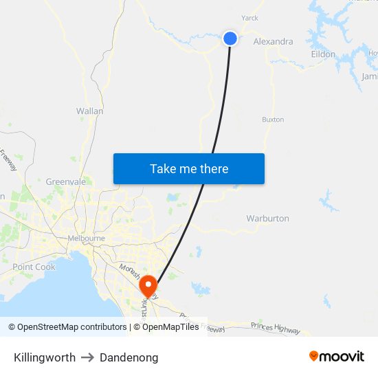 Killingworth to Dandenong map