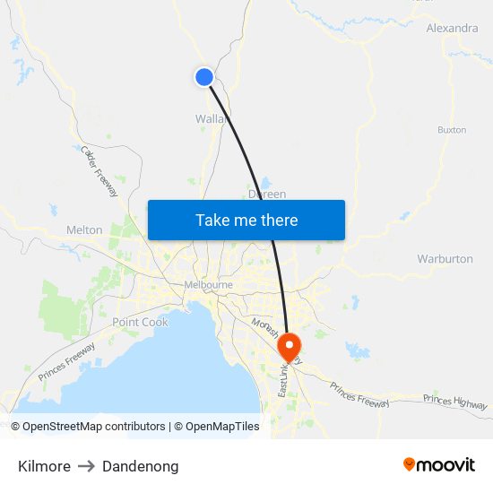 Kilmore to Dandenong map