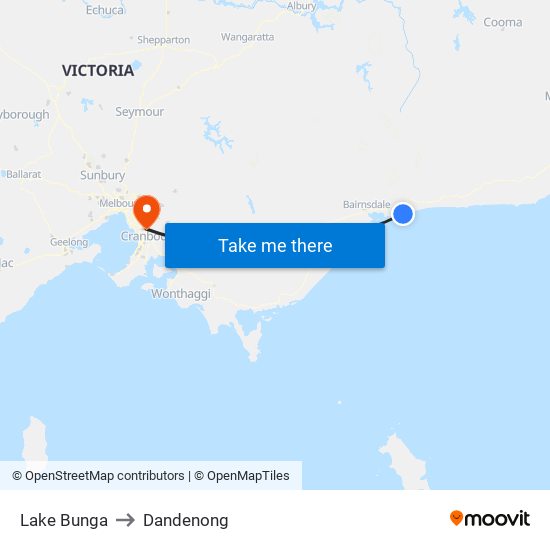 Lake Bunga to Dandenong map