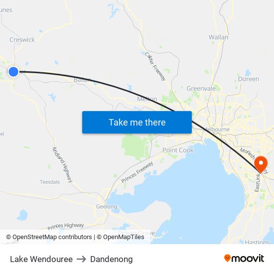 Lake Wendouree to Dandenong map