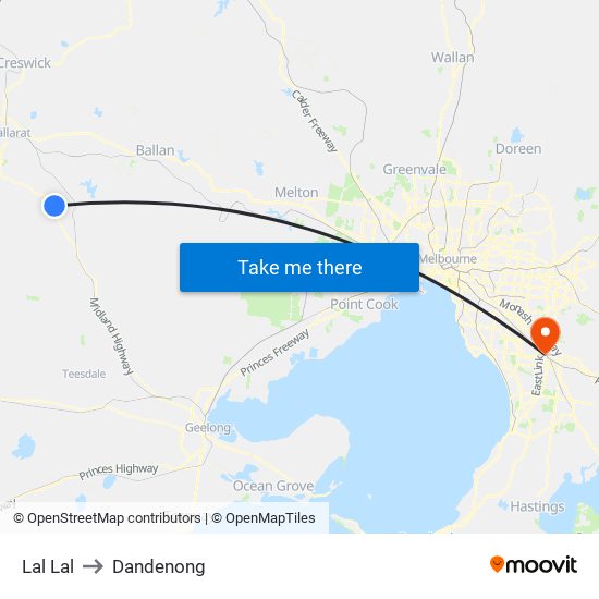 Lal Lal to Dandenong map